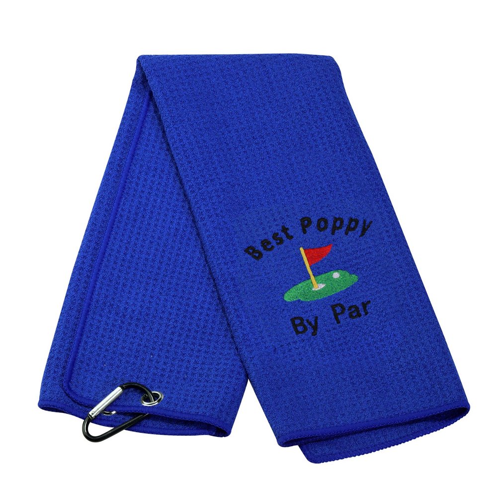 Dad Golf Towel Embroidered Golf Towel Gift Golf Father Gift Best Papa/Pops/Grampy/Papaw/Opa/Poppy by Par Golf Towel with Clip (Best Poppy-BK)