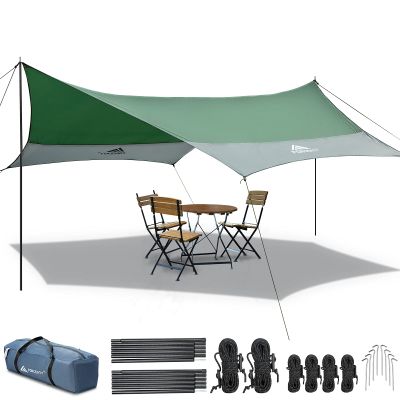 Forceatt 12x14FT Waterproof Camping Tarp with 2 Poles, Sun Shelter for Car, Tent, Hammock in Camping, Hiking, Backpacking, Garden and Traveling
