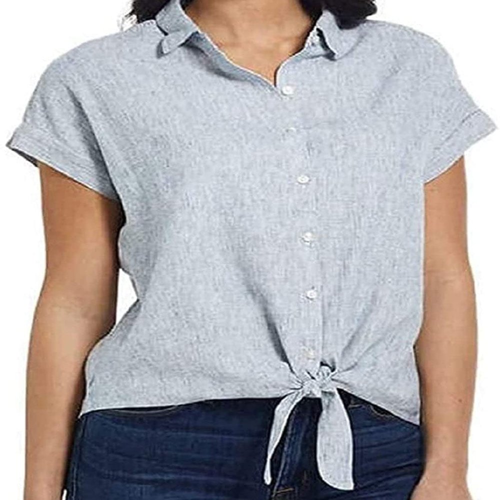 Weatherproof Vintage Ladies' Tie Front Top (Blue, X-Large)