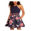 B. Darlin Womens Juniors Floral Mesh I Fit & Flare Dress Navy 7/8 view 1