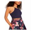 B. Darlin Womens Juniors Floral Mesh I Fit & Flare Dress Navy 7/8 view 3