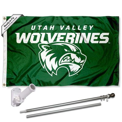 College Flags & Banners Co. Utah Valley Wolverines New Logo Flag and Pole Bracket Mount Bundle