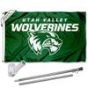College Flags & Banners Co. Utah Valley Wolverines New Logo Flag and Pole Bracket Mount Bundle view 1