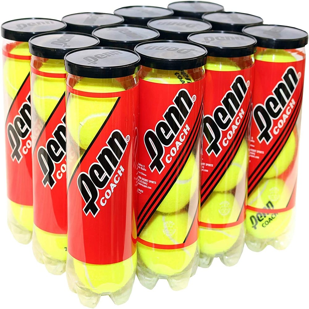 Penn Coach Pressurized Tennis Balls - Regular Duty Felt Practice & Training Tennis Balls - 12 Cans, 36 Balls