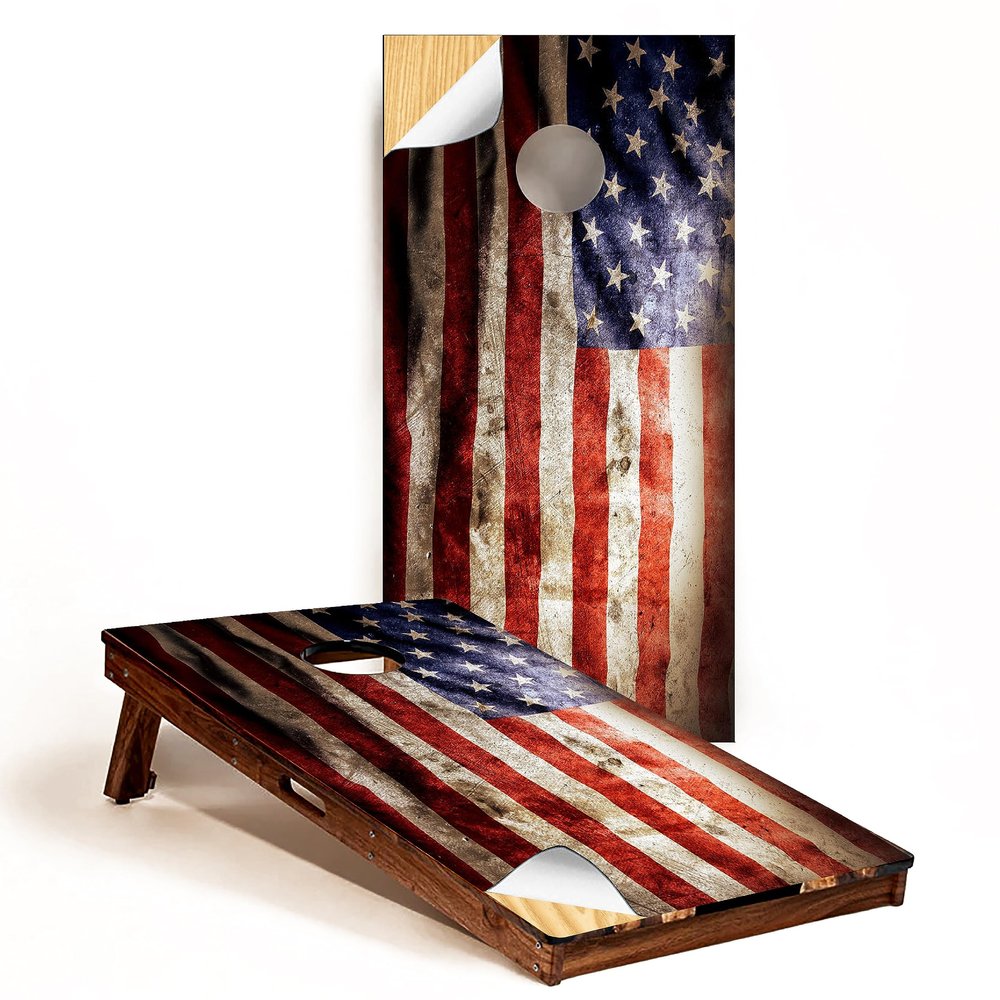 GRAPHIX EXPRESS - C196 American Flag - Patriotic Cornhole Board Wrap - Laminated Weatherproof Vinyl Decal - Easy Bubble-Free Application - Stickers Dimensions: 2' x 4' - Set of 2