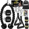 Tricep Rope Cable Machine Attachment, 35" Triceps Pull Down Rope LAT Pulldown Attachments, Home Gym Accessories Set with Resistance Bands Handle, Ankle Straps, Carabiner, Wrist Wraps for Exercise view 1