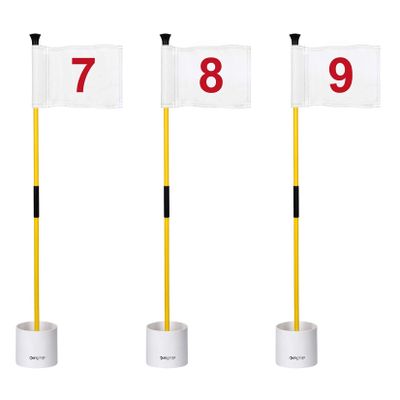 KINGTOP Golf Flagstick Mini, Putting Green Flag for Yard, 3 Feet Flagpole 2-Section Design, Golf Pin Flags Hole Cup Set, 4" Putting Cup, Numbered# 7-9