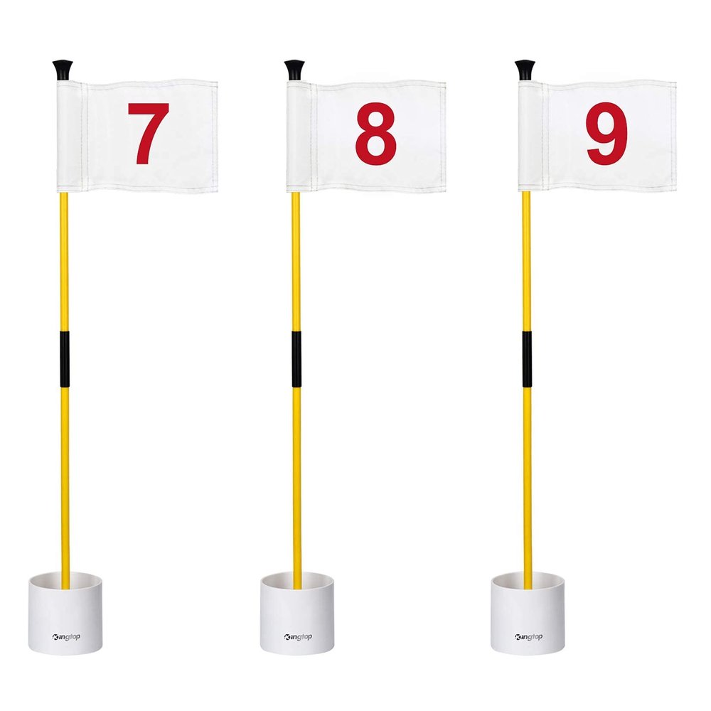 KINGTOP Golf Flagstick Mini, Putting Green Flag for Yard, 3 Feet Flagpole 2-Section Design, Golf Pin Flags Hole Cup Set, 4" Putting Cup, Numbered# 7-9