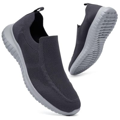 konhill Men's Breathable Walking Shoes - Tennis Casual Slip on Athletic Sneakers 8 US Dark Grey/Grey,Label 41