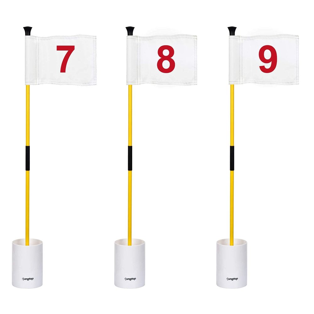 KINGTOP Golf Flagstick Mini, Putting Green Flag for Yard, 3 Feet Flagpole 2-Section Design, Golf Pin Flags Hole Cup Set, 6" Putting Cup, Numbered# 7-9