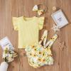 Newborn Baby Girl Clothes Set Ruffled Short Sleeve Romper + Suspender Skirt + Bows Headband 3 Pcs Cute Toddler Outfits (A-Yellow, 0-3 Months) view 2