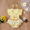 Newborn Baby Girl Clothes Set Ruffled Short Sleeve Romper + Suspender Skirt + Bows Headband 3 Pcs Cute Toddler Outfits (A-Yellow, 0-3 Months) view 3