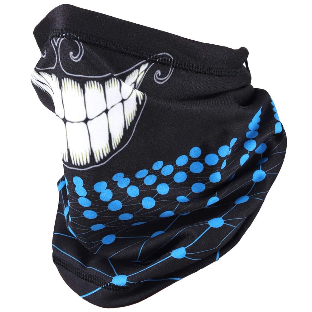 Neck Gaiter Face Mask Bandana for Men Women Reusable Face Cover Balaclava Scarf (Skull Blue)