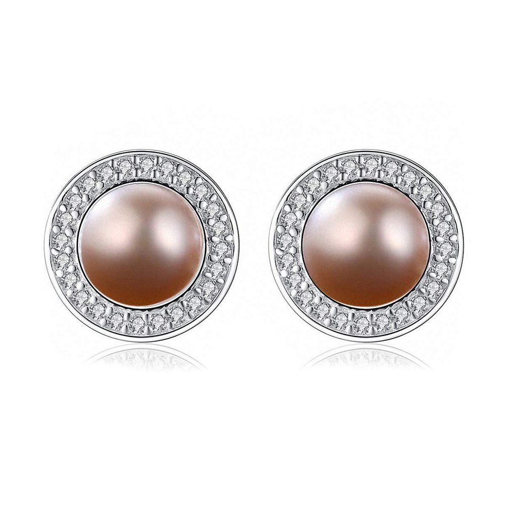 WXJLYZRCXK Earrings S925 Sterling Sier Simple and Stylish Geometric Round Stud Earrings 11 Mm Natural Freshwater Pearl Earrings Jewellery Gift for Women Girls,Purple
