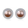 WXJLYZRCXK Earrings S925 Sterling Sier Simple and Stylish Geometric Round Stud Earrings 11 Mm Natural Freshwater Pearl Earrings Jewellery Gift for Women Girls,Purple view 1