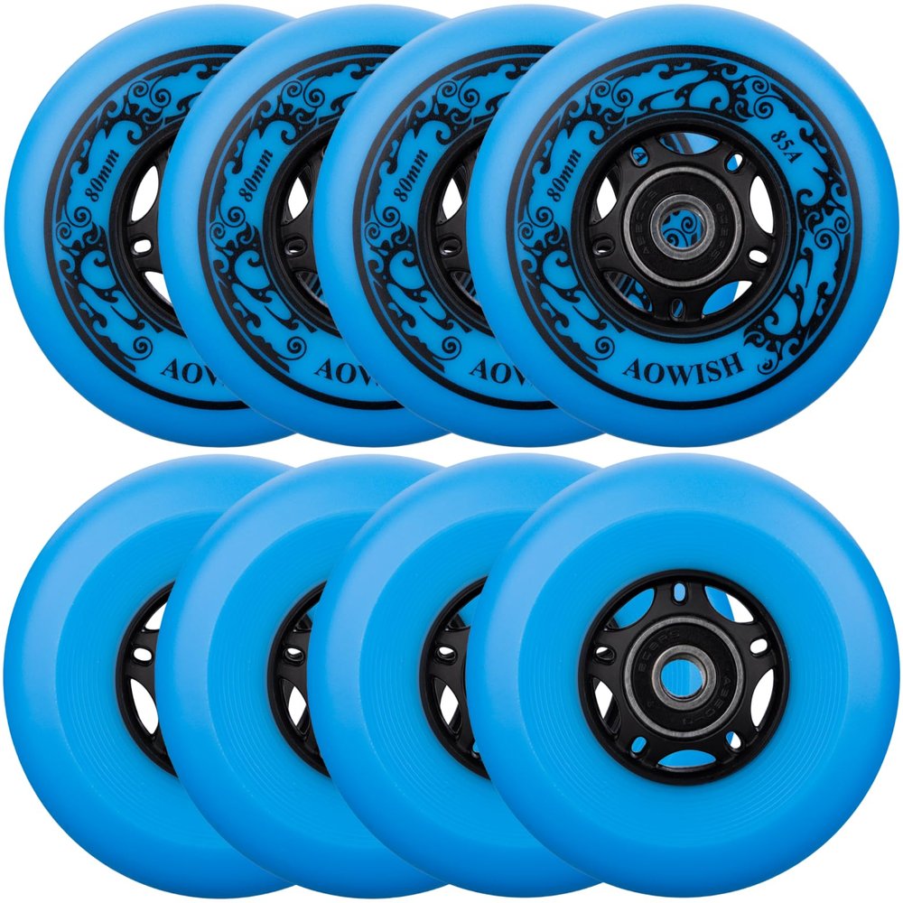 AOWISH 8-Pack Inline Skate Replacement Wheels 85A Outdoor Asphalt Formula Roller Blades Wheels Indoor Roller Blades Wheels with Bearings ABEC-9 & Floating Spacers (Blue, 72mm)