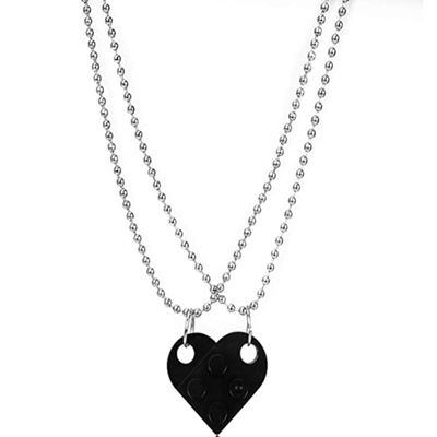 2 PCS Couple Necklace Men and Women Same Model Friendship A Pair of Hip Hop Europe and America Cross-Border Detachable Love Heart Shaped Building Block Pendant