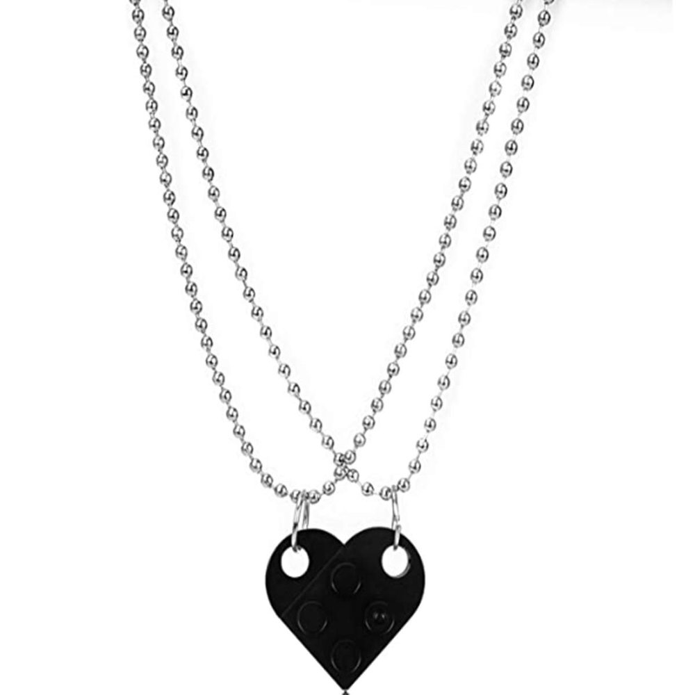 2 PCS Couple Necklace Men and Women Same Model Friendship A Pair of Hip Hop Europe and America Cross-Border Detachable Love Heart Shaped Building Block Pendant