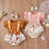Newborn Baby Girl Clothes Set Ruffled Short Sleeve Romper + Suspender Skirt + Bows Headband 3 Pcs Cute Toddler Outfits (A-Brown, 3-6 Months) view 2