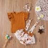 Newborn Baby Girl Clothes Set Ruffled Short Sleeve Romper + Suspender Skirt + Bows Headband 3 Pcs Cute Toddler Outfits (A-Brown, 3-6 Months) view 3