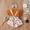 Newborn Baby Girl Clothes Set Ruffled Short Sleeve Romper + Suspender Skirt + Bows Headband 3 Pcs Cute Toddler Outfits (A-Brown, 3-6 Months) view 4