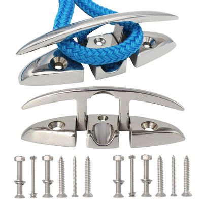 VEITHI 316 Stainless Steel Boat Folding Cleat 5 inch, Flip up Dock Cleat for Deck and Boat, Boat Tie Down Cleats Dock Cleats Folding Cleat Rope Cleat Pop Up Cleat Boat Cleats with Fasteners (2 Pack)