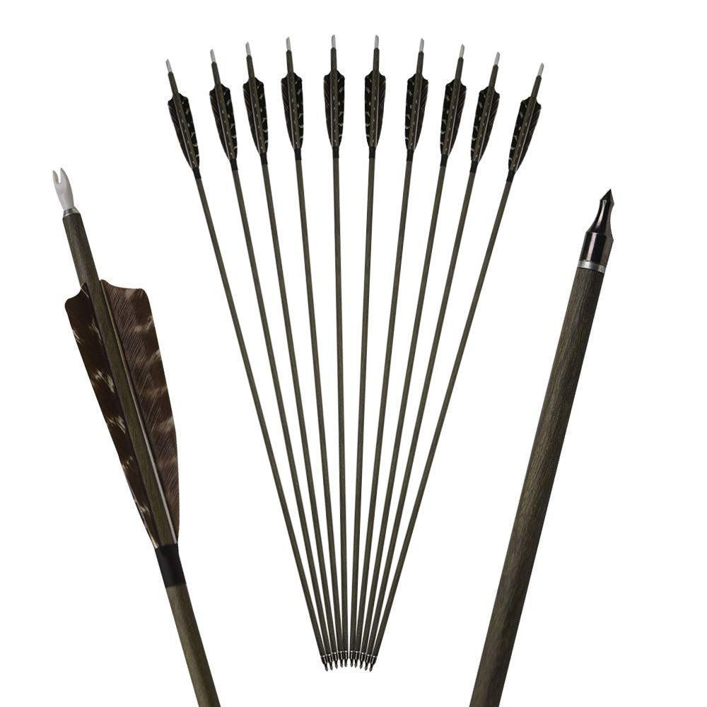 SHARROW Archery 6pcs Carbon Arrow Spine 350 Hunting Arrows 30 Inch Target Practice Arrows with Removable Tips for Compound Bow and Recurve Bow (6pcs Arrows)