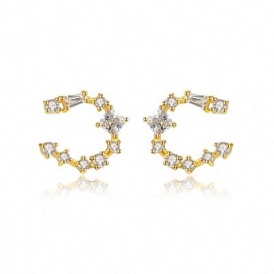 WXJLYZRCXK Earrings S925 Sterling Sier Earrings Simple and Creative Geometric Crystal Zircon Asymmetric Stud Earrings Jewellery for Women Two Earrings Different in Style,Gold