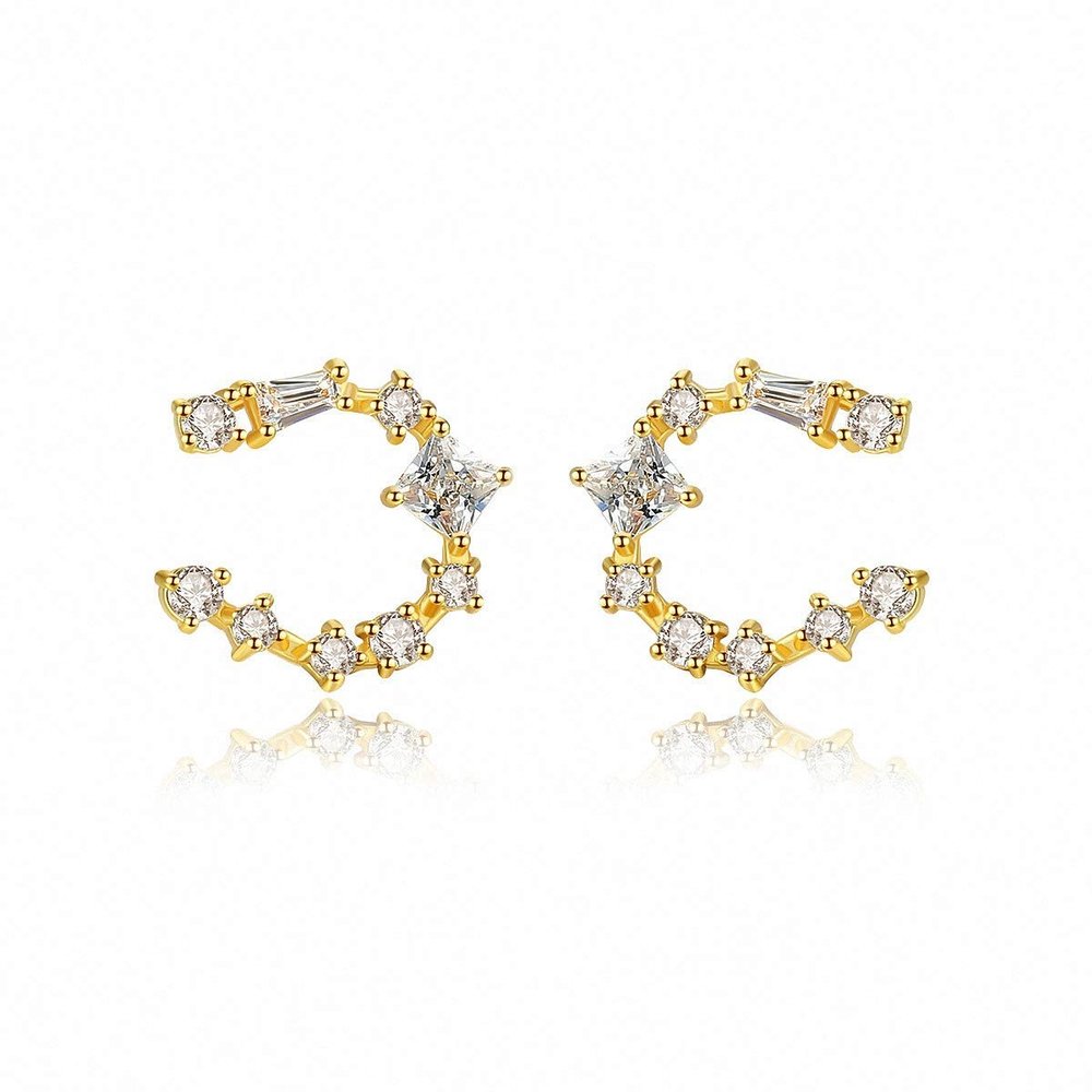 WXJLYZRCXK Earrings S925 Sterling Sier Earrings Simple and Creative Geometric Crystal Zircon Asymmetric Stud Earrings Jewellery for Women Two Earrings Different in Style,Gold