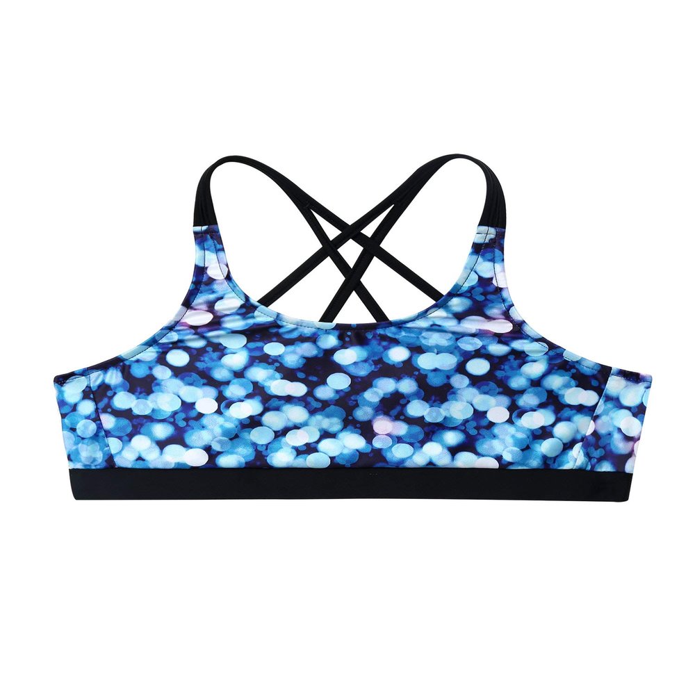 YONGHS Kids Girls Racer Back Sports Bra Sleeveless Crop Tops Sportwear for Gymnastics/Dance/Workout Halo Blue 6
