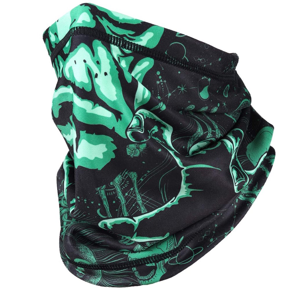 Neck Gaiter Face Mask Bandana for Men Women Reusable Face Cover Balaclava Scarf (Skull Green)