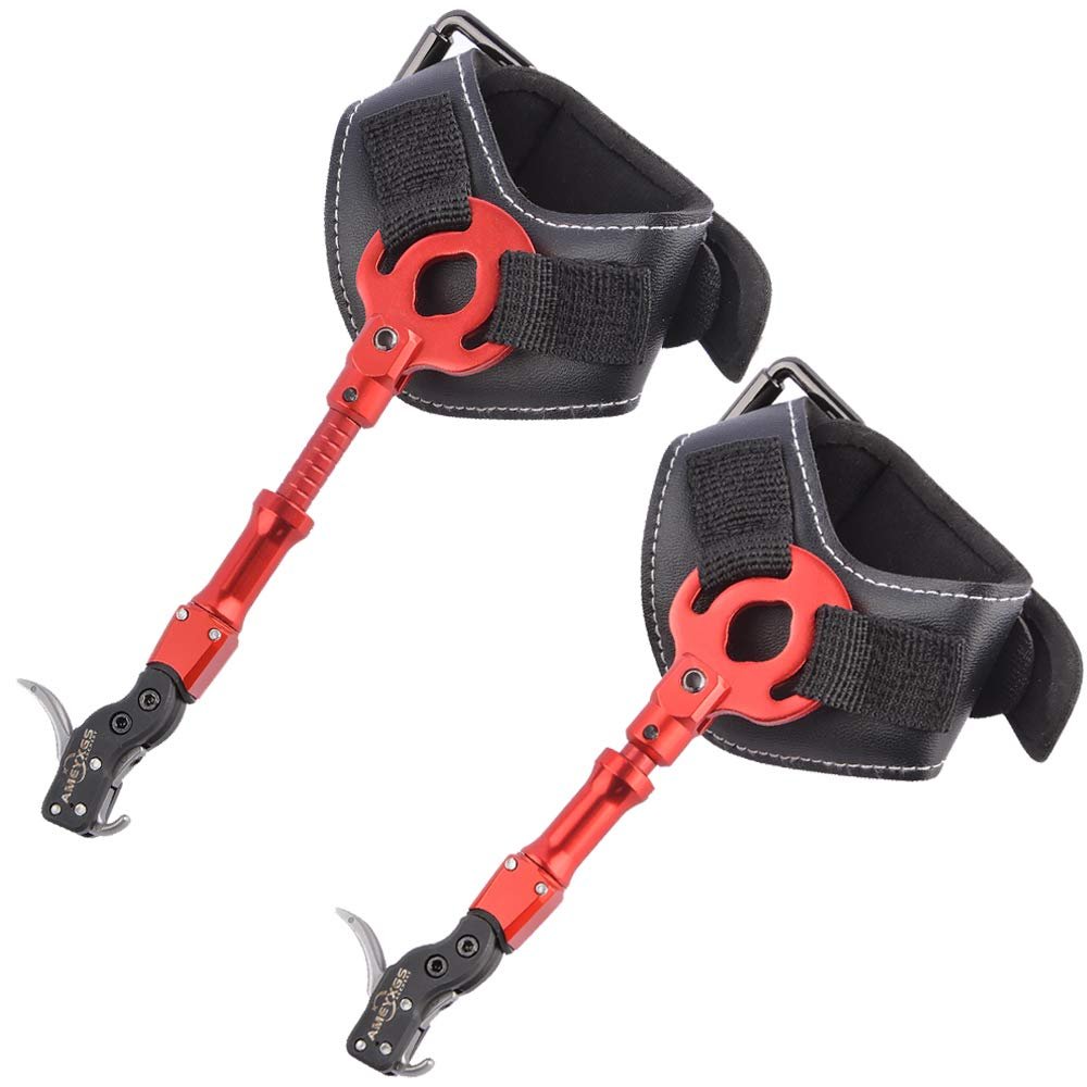 ZSHJGJR Compound Bow Release Aid Single Jaw Archery Release Trigger 360 Swivel Caliper Head Fully Adjustable Wrist Release for Hunting Shooting Practice (Red)