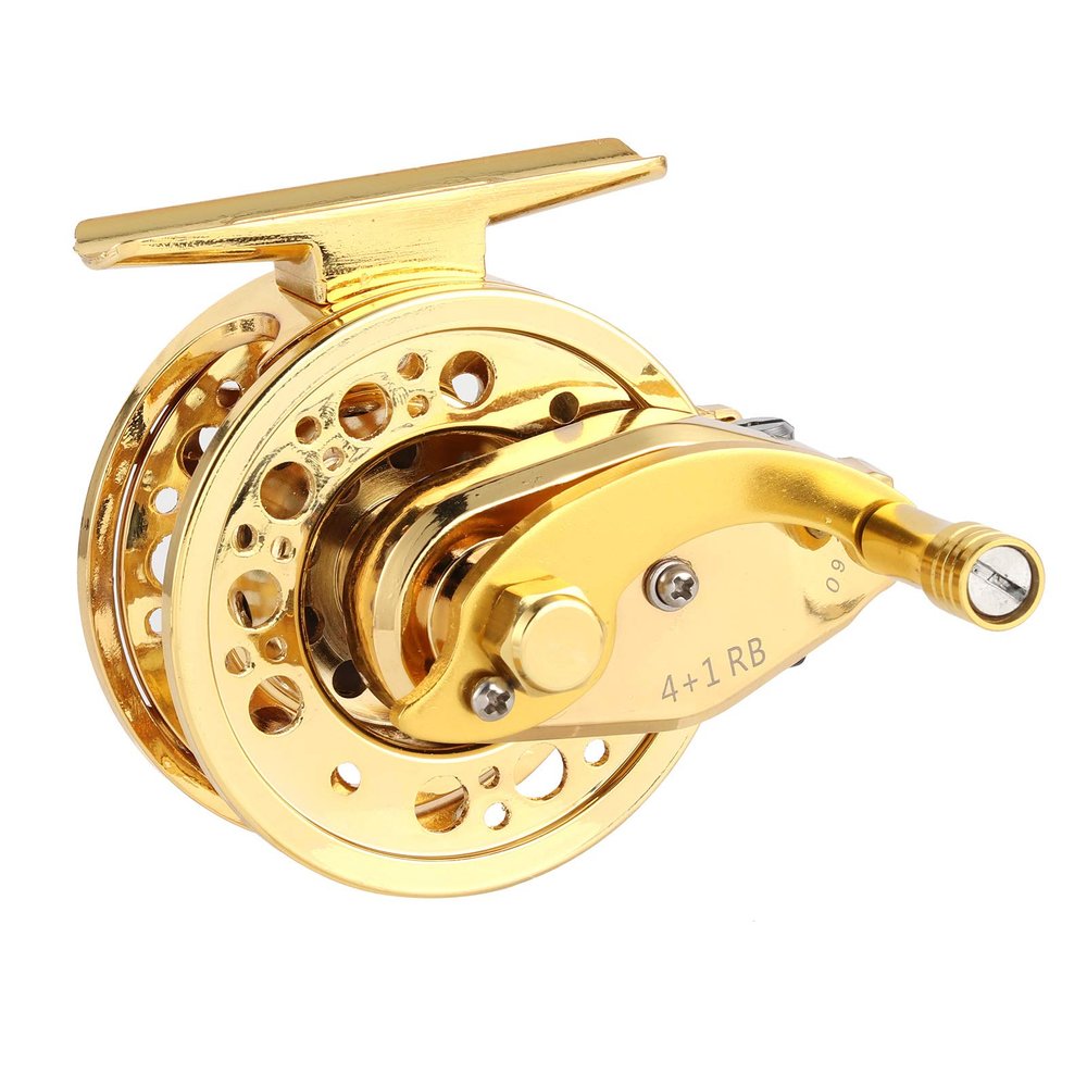 Dilwe Portable Fishing reels, 5 Bearings high Speed Fishing Wheel Made of Lightweight Aerospace Aluminum with a Gear Ratio of 3.0: 1 Golden(for Right Hand)