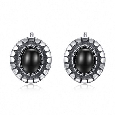 WXJLYZRCXK Earrings S925 Sterling Sier Earrings Simple and Vintage Oval Inlaid Obsidian Gemstones Stud Earrings Personality Temperament Jewellery Gift for Women