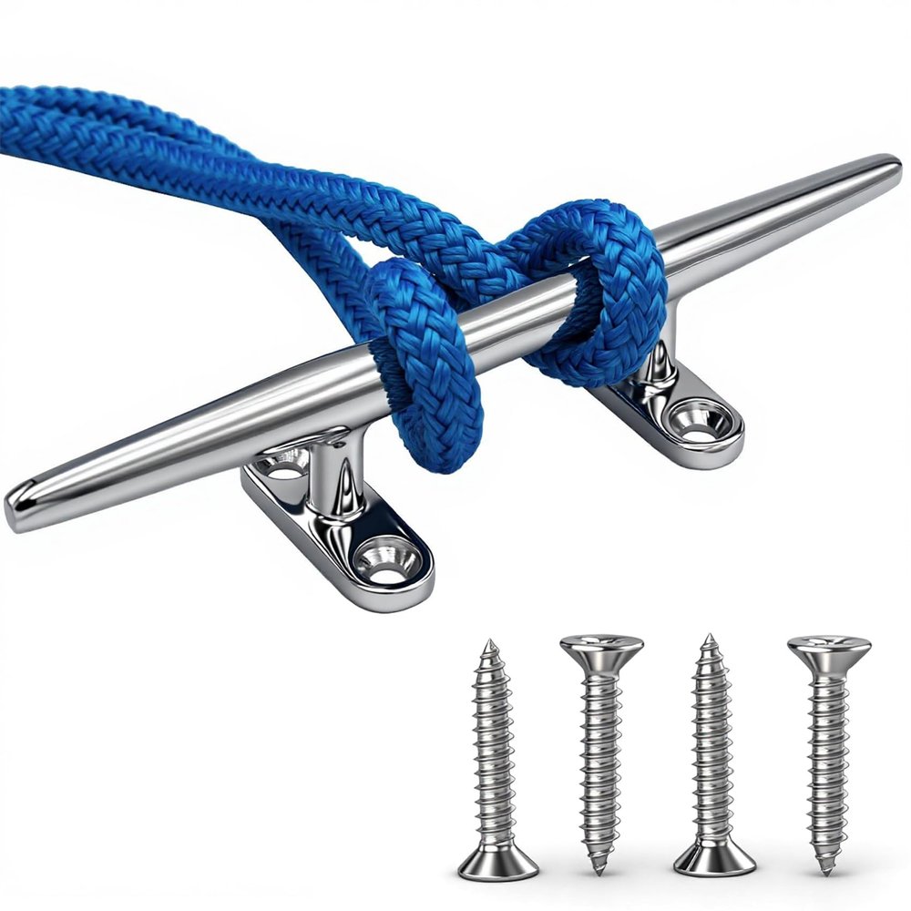 VEITHI Boat Cleats Dock Cleats 8 inch 316 Stainless Steel, Boat Dock Cleats Open Base, Boat Cleat Marine Cleats with Hardware, Rope Cleat for Boat/Yacht/Deck/Nautical Decor (1 Pack)