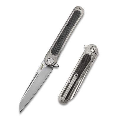KUBEY Dandy KU247 Outdoor Folding Knife 3.94in Sheepsfoot S30V S.S Blade and Titanium Inlays Carbon Fiber Handle with Milled Pocket Clip Hunting Camping Hiking Knife for Men and Women (Gray)