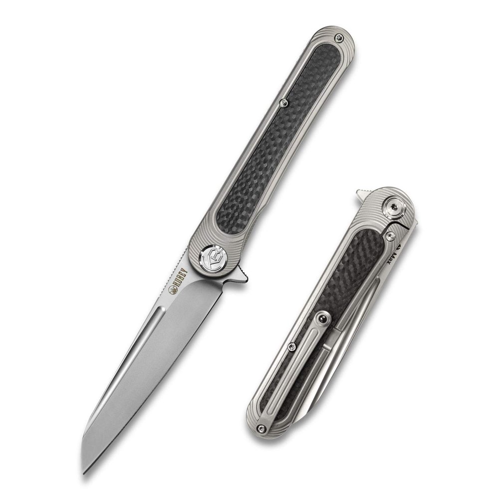 KUBEY Dandy KU247 Outdoor Folding Knife 3.94in Sheepsfoot S30V S.S Blade and Titanium Inlays Carbon Fiber Handle with Milled Pocket Clip Hunting Camping Hiking Knife for Men and Women (Gray)