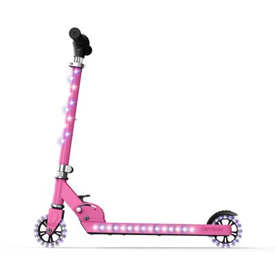 Jetson Scooters - Jupiter Kick Scooter (Pink) - Collapsible Portable Kids Push Scooter - Lightweight Folding Design with High Visibility RGB Light Up LEDs on Stem, Wheels, and Deck