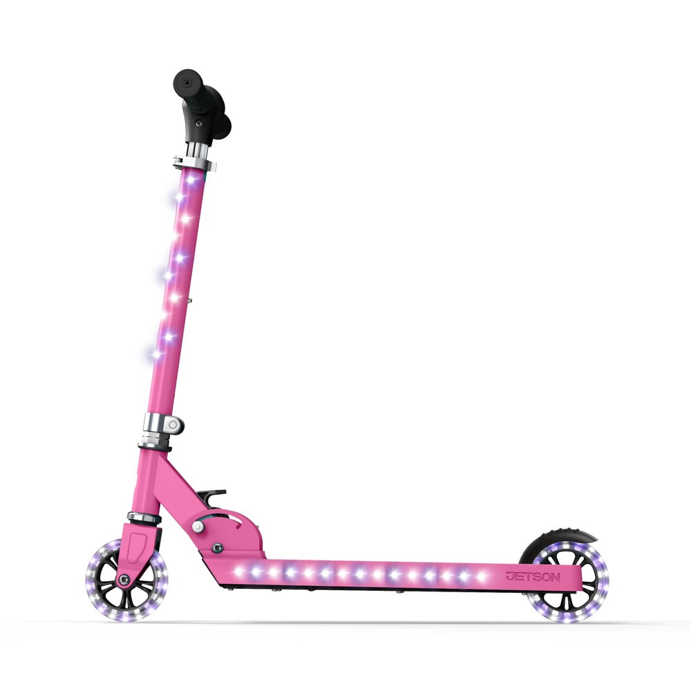 Jetson Scooters - Jupiter Kick Scooter (Pink) - Collapsible Portable Kids Push Scooter - Lightweight Folding Design with High Visibility RGB Light Up LEDs on Stem, Wheels, and Deck