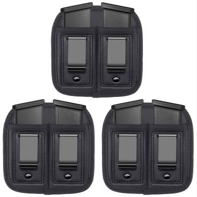 3-Pack Double Magazine Holster/Mag Pouch, IWB Concealed Carry Holster for Glock 17 26 43 Sig 1911 S&W M&P 9mm .40 .45 Fits 7 10 15 Round Ammo Clips for Pistols