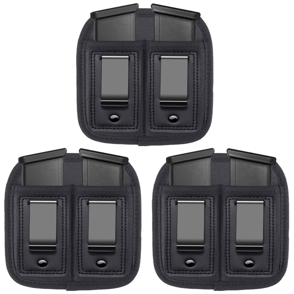 3-Pack Double Magazine Holster/Mag Pouch, IWB Concealed Carry Holster for Glock 17 26 43 Sig 1911 S&W M&P 9mm .40 .45 Fits 7 10 15 Round Ammo Clips for Pistols