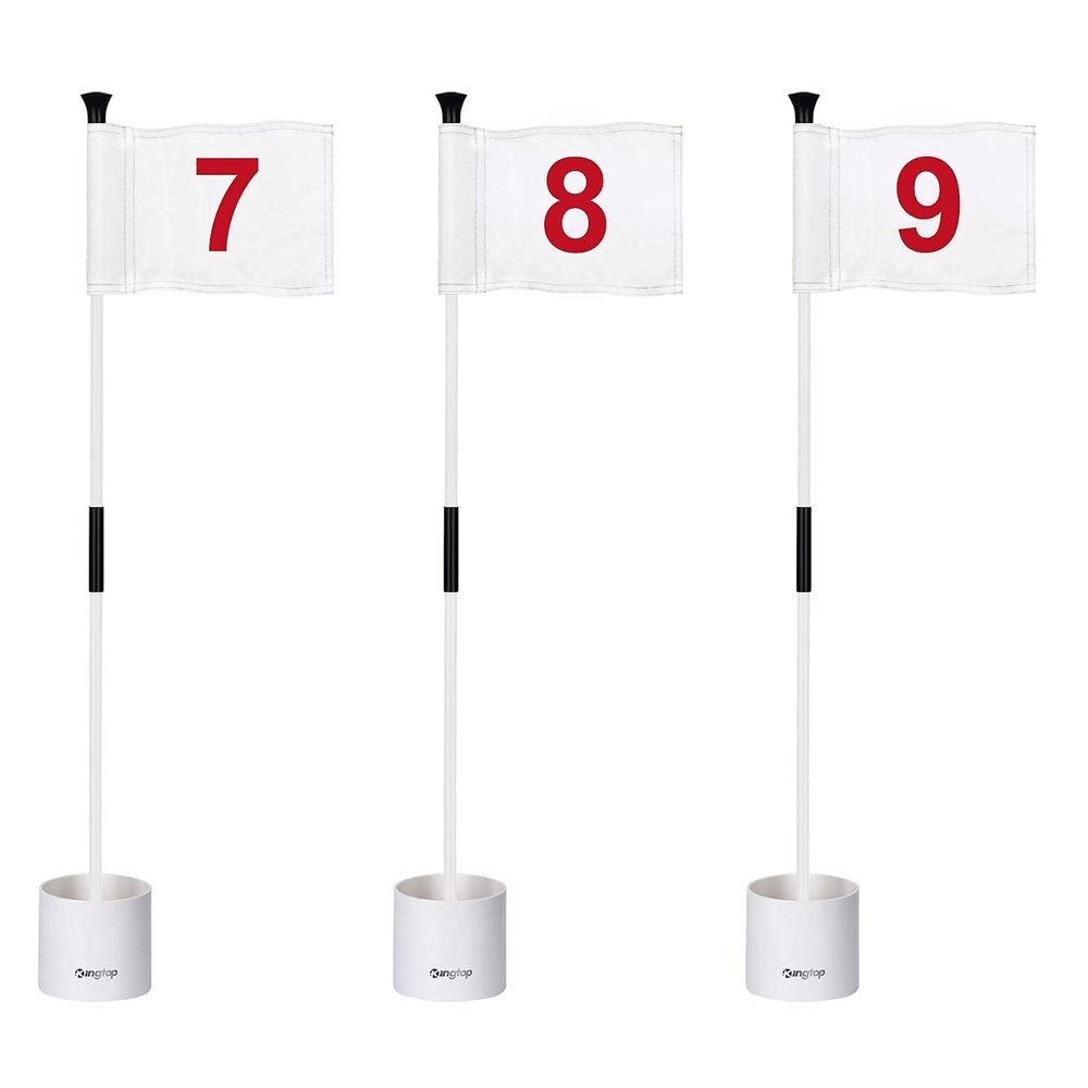 KINGTOP Golf Flagstick Mini, Putting Green Flag for Yard, 3 Feet Flagpole 2-Section Design, Golf Pin Flags Hole Cup Set, 4" Putting Cup, Numbered# 7-9