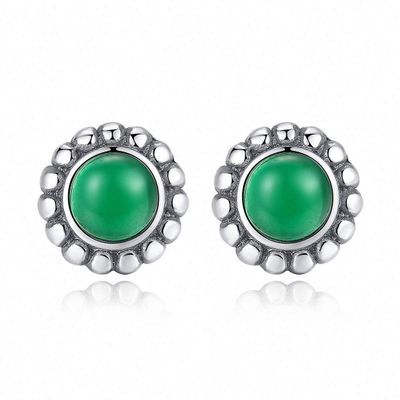 WXJLYZRCXK Earrings S925 Sterling Sier Earrings Simple and Stylish Geometry Round Inlaid Gemstone Stud Earrings Personality Temperament Jewellery Gift for Women,Green