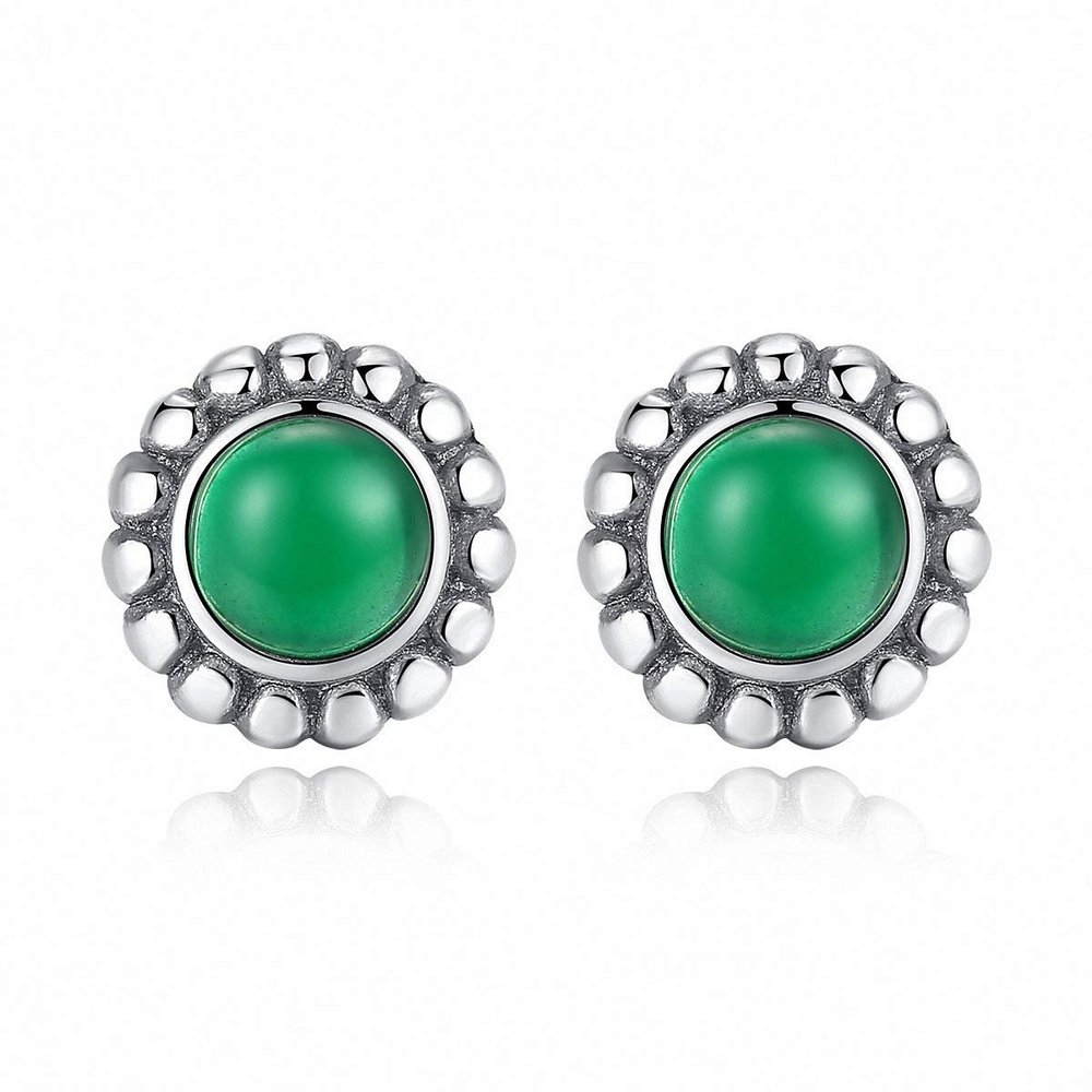 WXJLYZRCXK Earrings S925 Sterling Sier Earrings Simple and Stylish Geometry Round Inlaid Gemstone Stud Earrings Personality Temperament Jewellery Gift for Women,Green