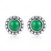 WXJLYZRCXK Earrings S925 Sterling Sier Earrings Simple and Stylish Geometry Round Inlaid Gemstone Stud Earrings Personality Temperament Jewellery Gift for Women,Green view 1