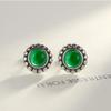 WXJLYZRCXK Earrings S925 Sterling Sier Earrings Simple and Stylish Geometry Round Inlaid Gemstone Stud Earrings Personality Temperament Jewellery Gift for Women,Green view 3