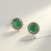 WXJLYZRCXK Earrings S925 Sterling Sier Earrings Simple and Stylish Geometry Round Inlaid Gemstone Stud Earrings Personality Temperament Jewellery Gift for Women,Green view 4
