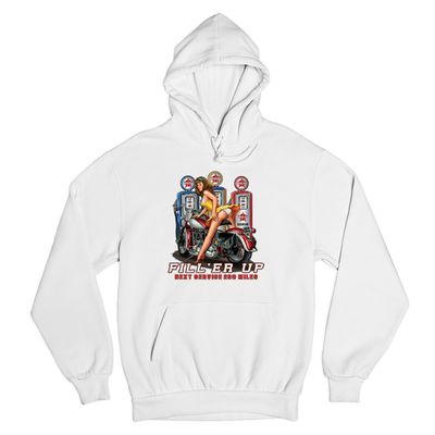 Tee Hunt Fill 'Er Up Sweatshirt Sexy Pin-up Girl Biker Hoodie White Small