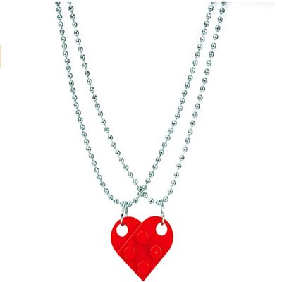 2 PCS Couple Necklace Men and Women Same Model Friendship A Pair of Hip Hop Europe and America Cross-Border Detachable Love Heart Shaped Building Block Pendant