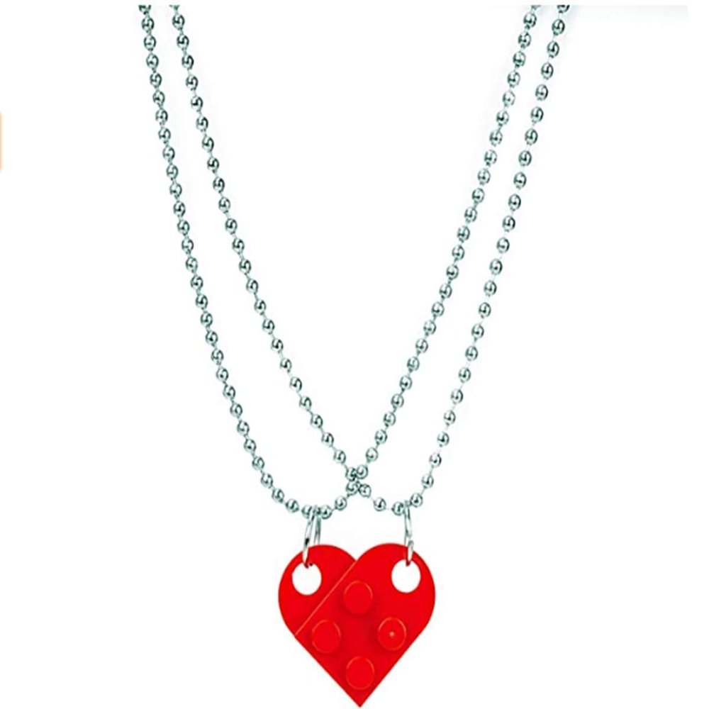 2 PCS Couple Necklace Men and Women Same Model Friendship A Pair of Hip Hop Europe and America Cross-Border Detachable Love Heart Shaped Building Block Pendant